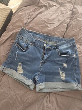 Women’s Distressed Denim Shorts - Blue